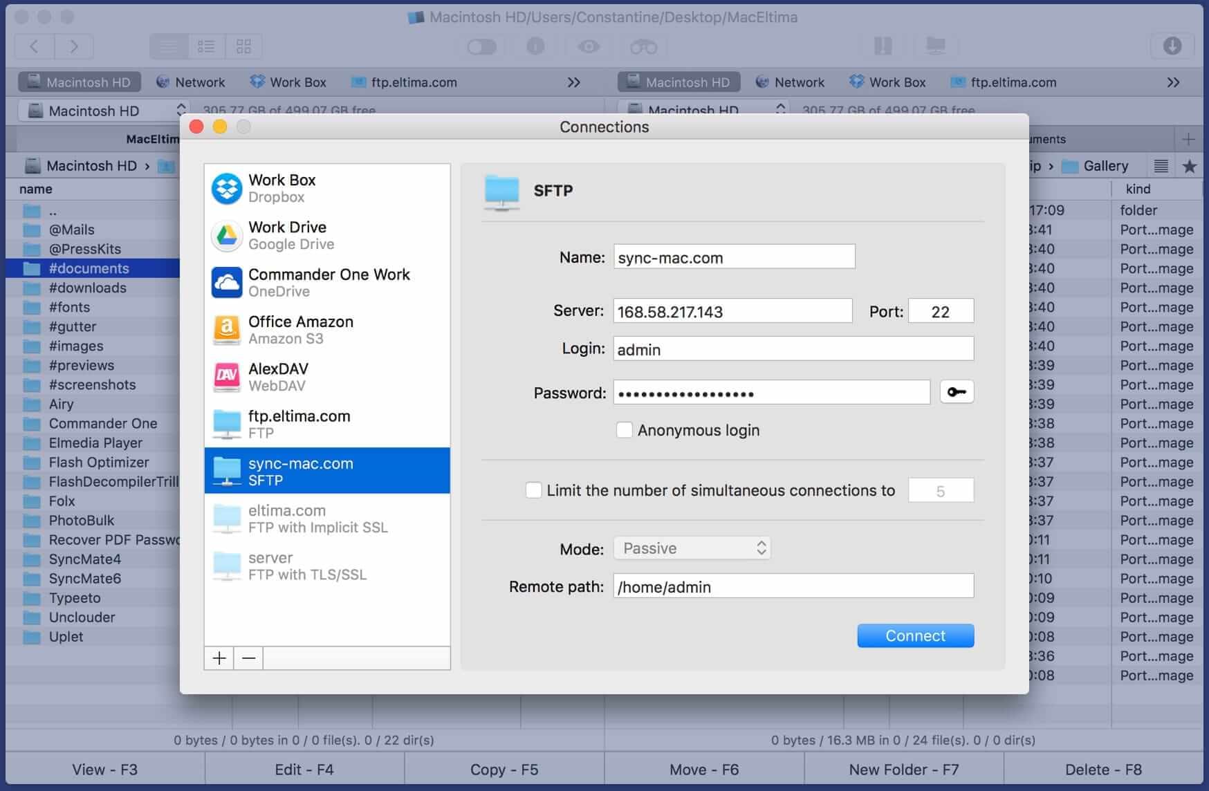 Commander One SFTP Connection Screenshot
