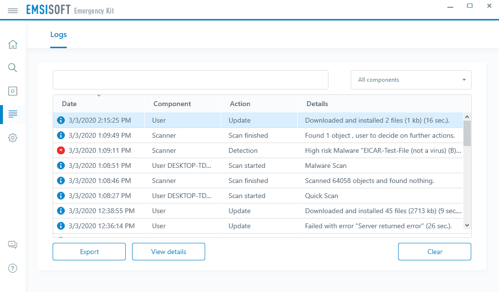 Logs Emsisoft Emergency Kit Logs Screenshot