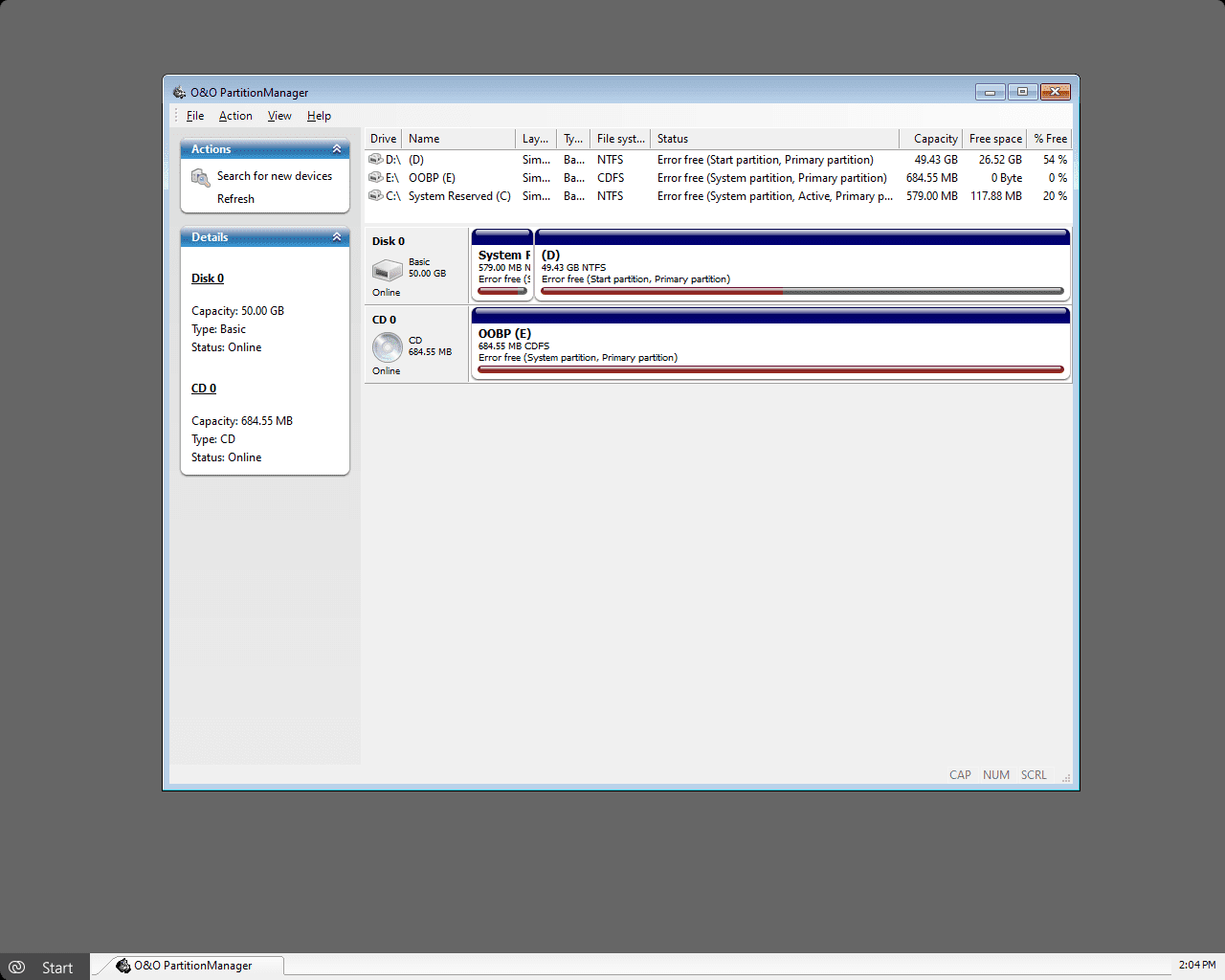 Partition Manager O&O BlueCon Partition Manager Screenshot