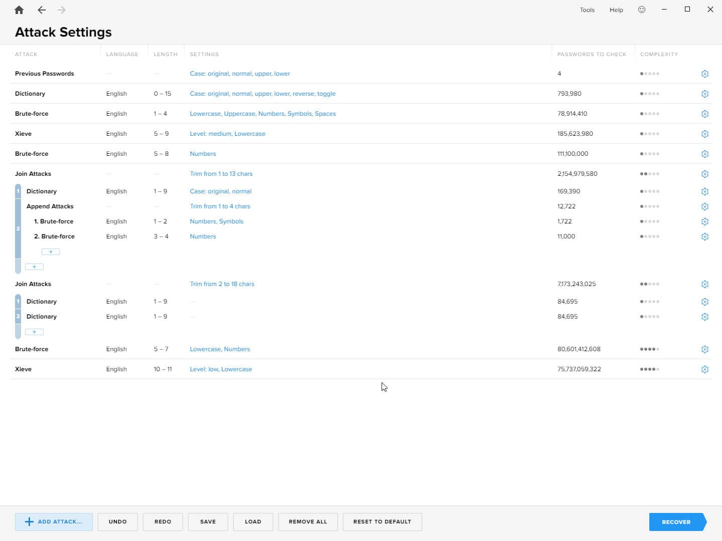 Passware Kit Forensic Attack Settings Screenshot