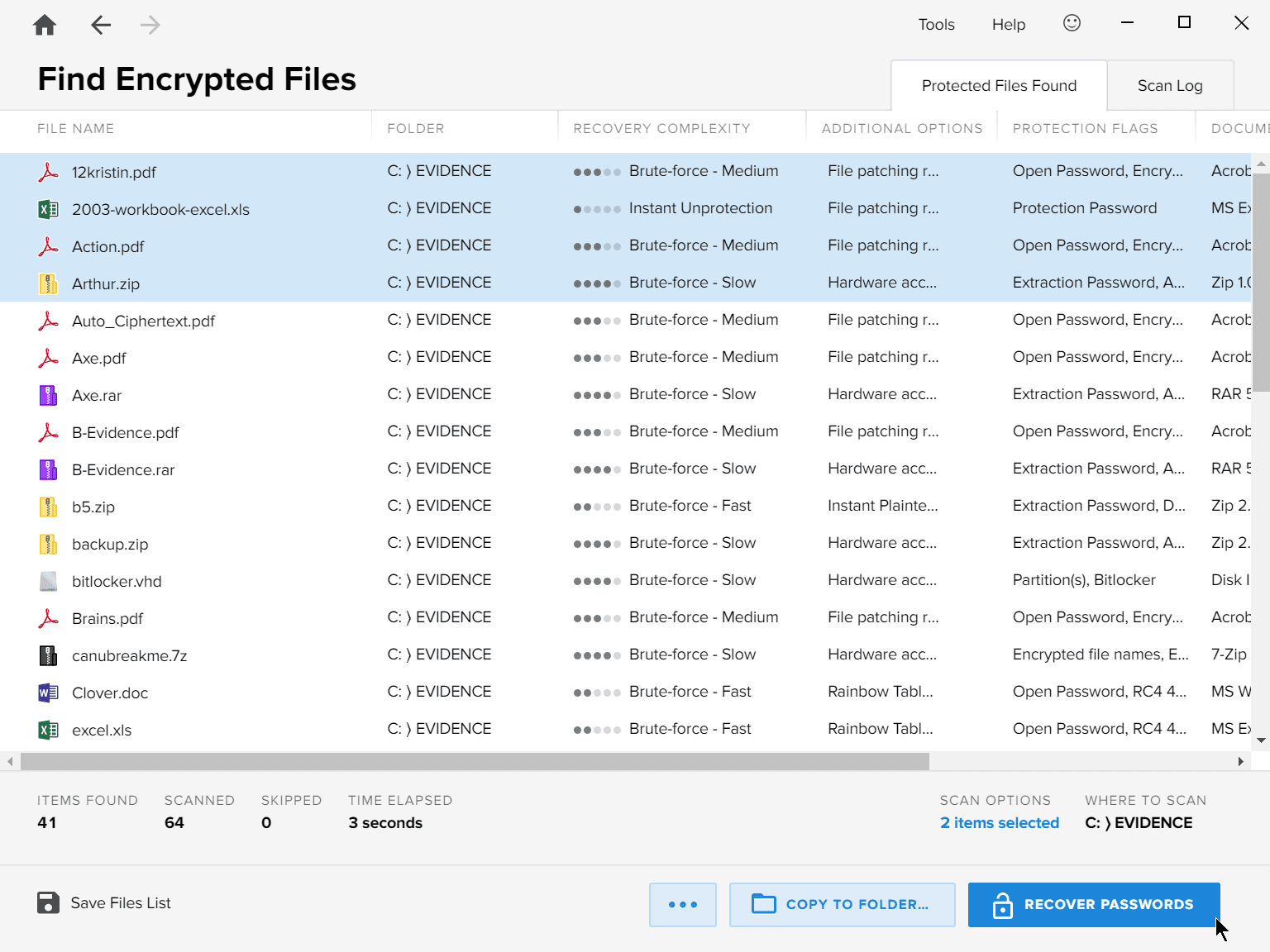 Passware Kit Forensic Detect Protected Files Screenshot