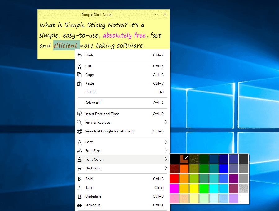 Simple Sticky Notes Text Edit Screenshot