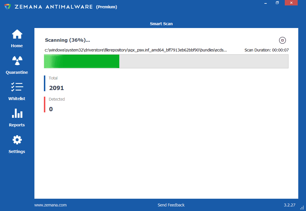 Quick Scan Zemana AntiMalware Quick Scan Screenshot
