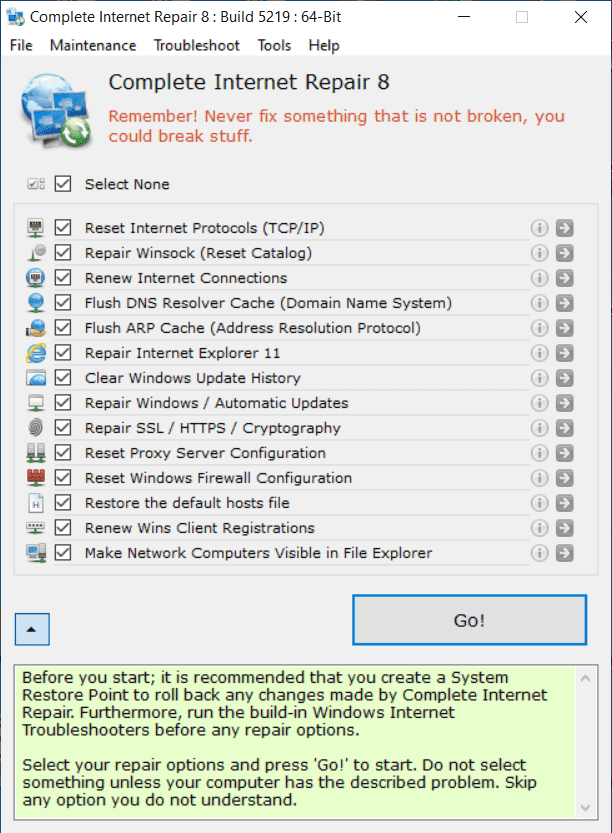 Complete Internet Repair Main Interface Screenshot