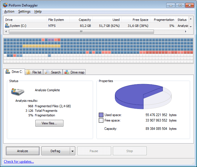 Defraggler Main Interface Screenshot