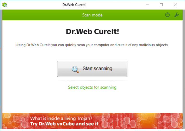 Overview Dr.Web CureIt Main Interface Screenshot
