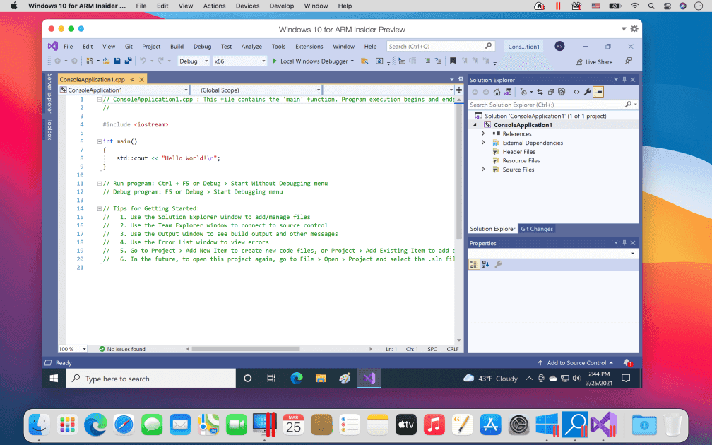 Microsoft Visual Studio running in Parallels Desktop