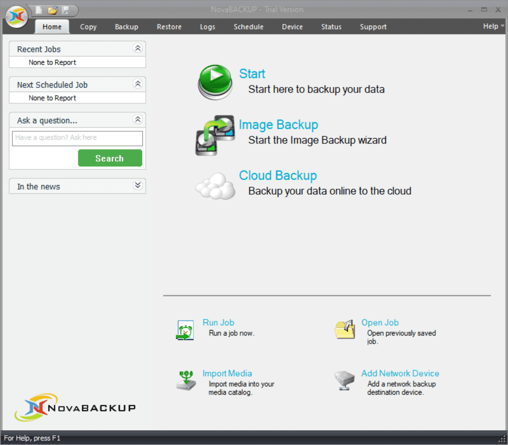 Overview NovaBACKUP Main Interface Screenshot