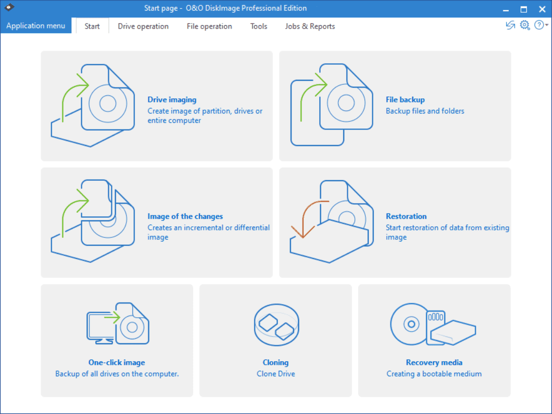 Overview O&O DiskImage Main Interface Screenshot