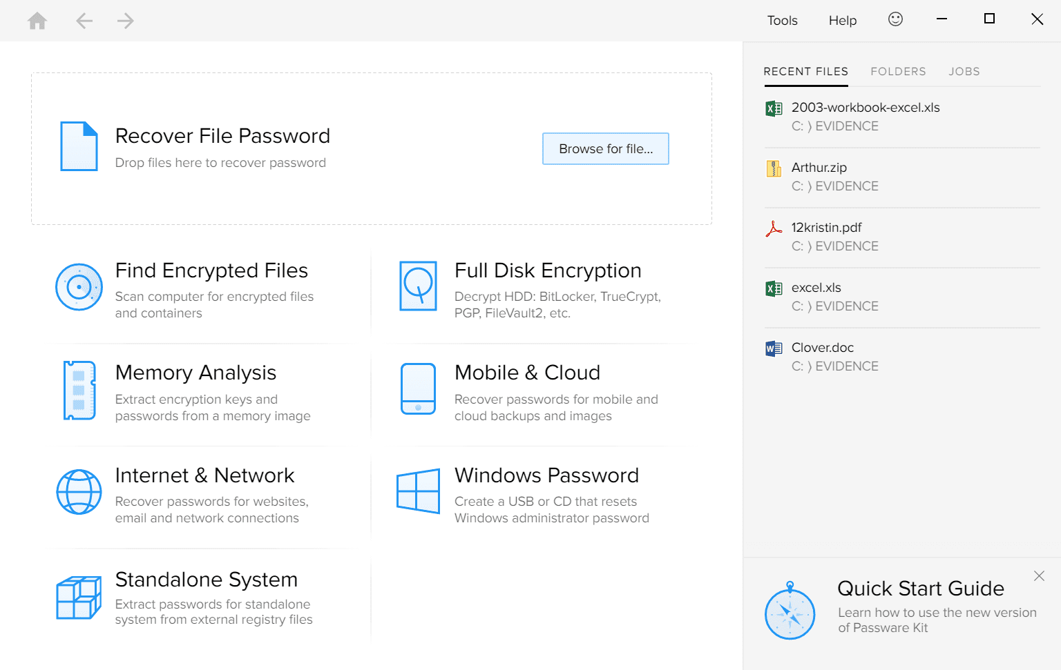 Passware Kit Forensic Main Interface Screenshot