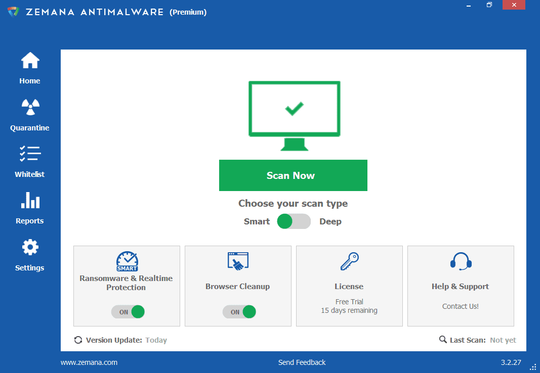 Overview Zemana AntiMalware Main Interface Screenshot